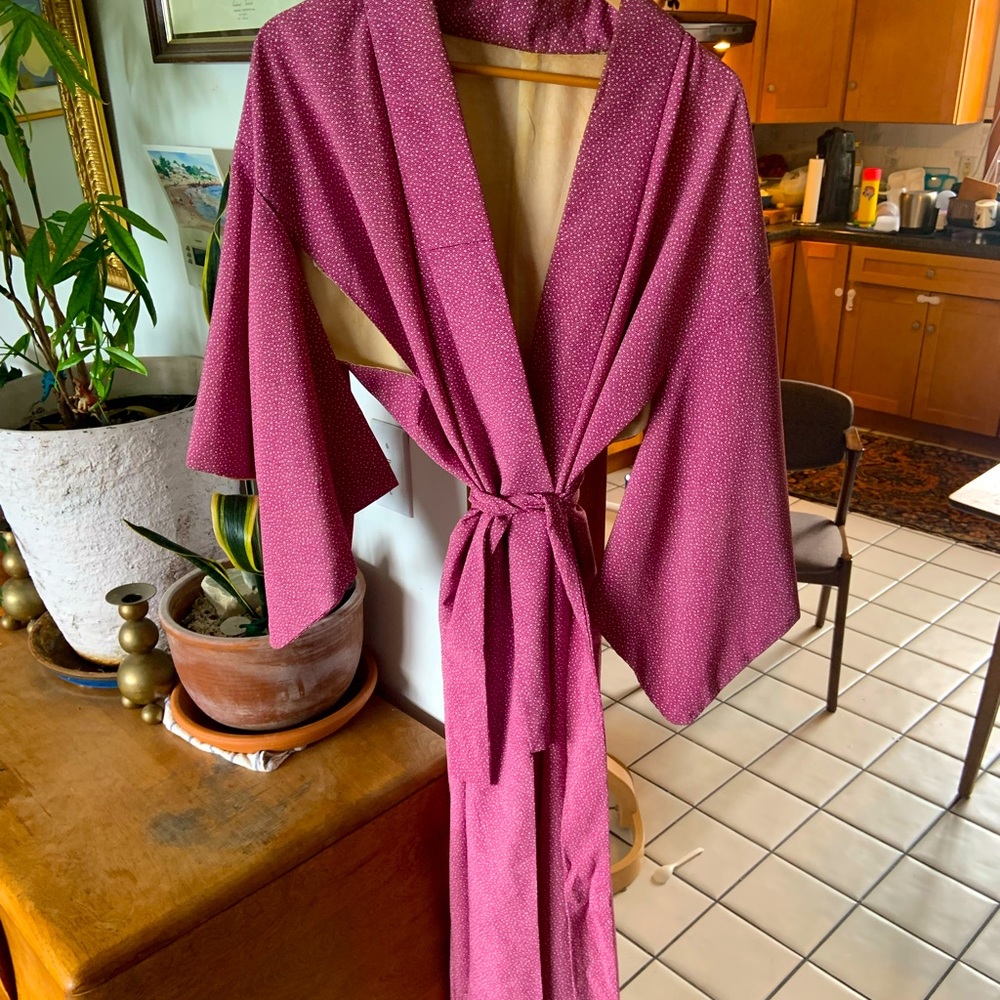 Vintage Silk Kimono Robe with Obi Tie Belt